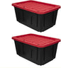 27 Gal Industrial Tote,2 Pack Large Storage Bin,Black with Red Lid Plastic Storage Container Stackable & Nestable Heavy Duty Storage Totes, Suitable for Garages, Basements or Outdoors (2 Pack)