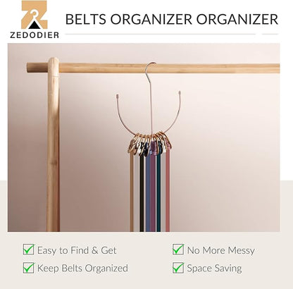 ZEDODIER Belt Hangers, Belt Rack Closet Accessories Organizers, Closet Organizer Hook Rack for Belt, Ties, Scarves, Camisoles, Hats, Bras, Shoes, Rose Gold
