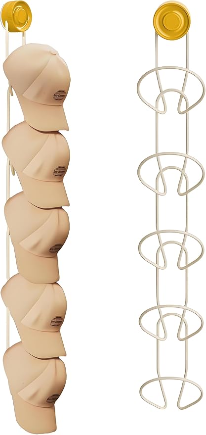 Hat Organizer for Baseball Caps, Strong Suction Cup, Hat Rack for Wall, Stainless Steel Hat Hanger Display Storage, Sleek Design, Cap Holder Two Mounting Option for Closet Door Bedroom(Yellow)