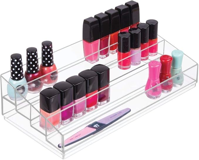 iDesign Tiered Cosmetics & Nail Polish Organizer, The Clarity Collection – 12.75 IN X 6.5IN X 3.75 IN, Clear (Pack of 4)