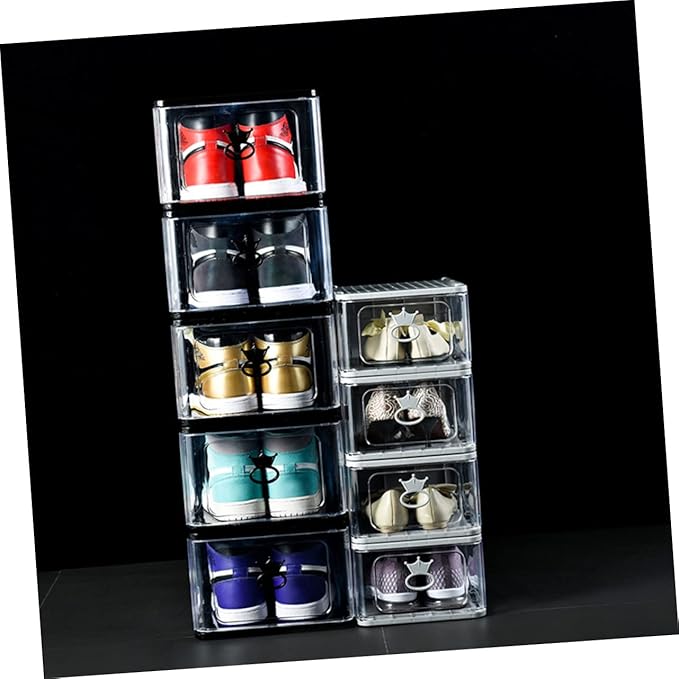 CHILDWEET 5pcs Small Detachable Transparent Shoes Storage Boxes Stackable Plastic Organizer for Home Bedroom Breathable Design for Shoes and Accessories Black