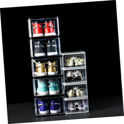 CHILDWEET 5pcs Small Detachable Transparent Shoes Storage Boxes Stackable Plastic Organizer for Home Bedroom Breathable Design for Shoes and Accessories Black