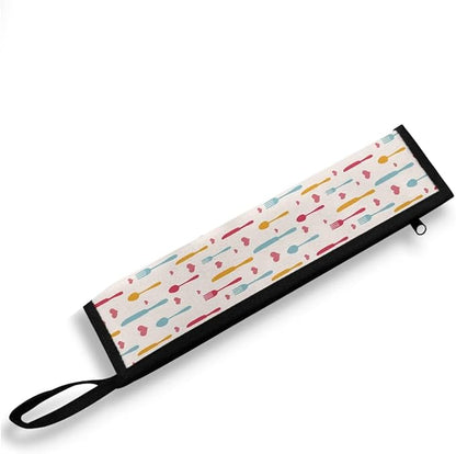 Cute Cutlery Print Reusable Travel Tableware Carrying Bag Storage Case Cutlery Flatware Organziers for Straw Spoon Fork Chopsticks Portable Utensil Holder