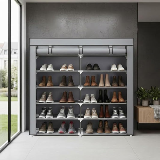 7-Tier Portable Shoe Rack, Shoe Organizer with Smooth Painted Surface Finishe, Space-Saving Shoe Shelf for Entryway, Living Room, Bedroom (Gray, 7-Tier)