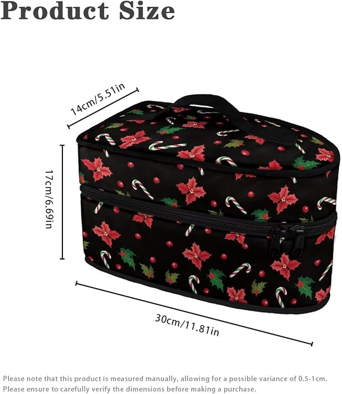 Christmas Clothes Iron Storage Case for Clothing Store, Reusable Wear-resistant Iron Portable Storage Bag with Zipper Handle, Poinsettia Holly Crutch
