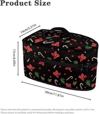 Christmas Clothes Iron Storage Case for Clothing Store, Reusable Wear-resistant Iron Portable Storage Bag with Zipper Handle, Poinsettia Holly Crutch
