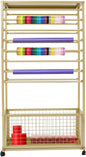 16-Tier Double-Sided Ribbon Holder Organizer Rack with Storage Basket & Wheels, Multifunctional Flower Wrapping Paper Display Stand for Craft Rooms, Flower Shops (Gold, 31.5''W x 12.6''D x 59.06''H)