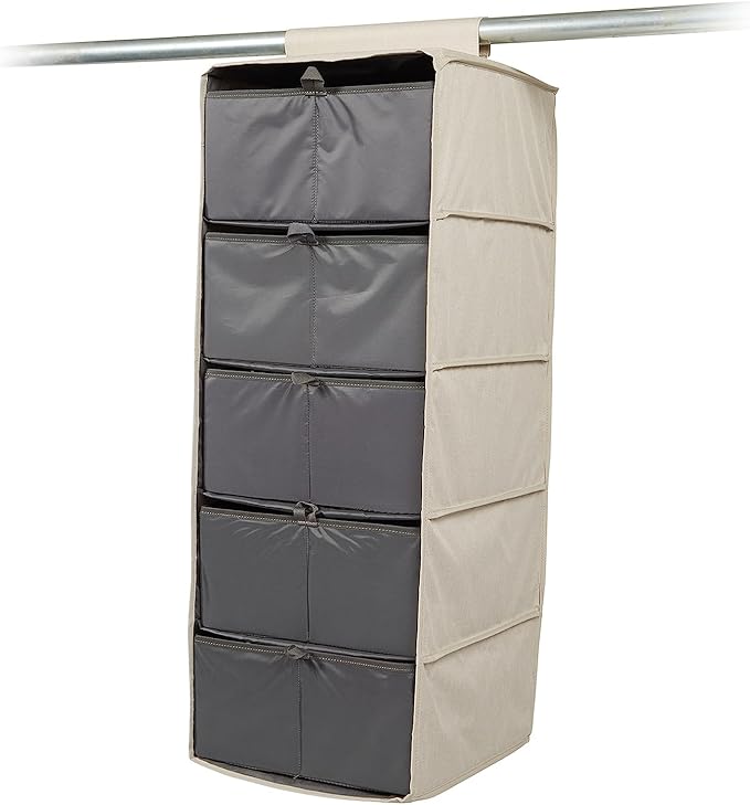 Covermates Keepsakes Hanging Closet Organizer Set – Heavy Duty Wardrobe Storage Shelves with Trays & Dividers – Vertical Dresser for Sweaters, Shoes, and Handbags, Beige Heather