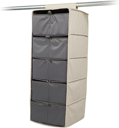 Covermates Keepsakes Hanging Closet Organizer Set – Heavy Duty Wardrobe Storage Shelves with Trays & Dividers – Vertical Dresser for Sweaters, Shoes, and Handbags, Beige Heather