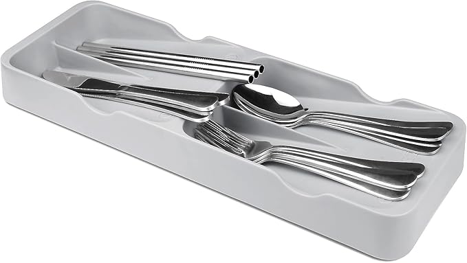 Kitchen Drawer Organizer Small Silverware Organizer/Utensil Holder and Cutlery Tray for Flatware and Silverware Partition Storage (Gray - Flatware Organizers Only)