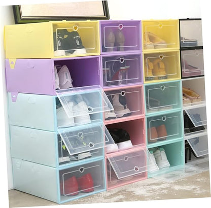 MAGICLULU 6pcs Transparent Stackable Shoes Organizer with Drawer Design Dustproof Plastic Storage Box for Easy Access for Home and Closet Organization Round Center Blue