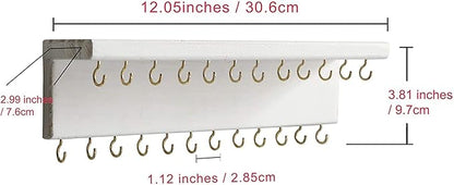 SANY DAYO HOME Jewelry Organizer with 24 Hooks and Cosmetics Shelf, 12 x 3 x 4 inches Wall Mounted Rustic Pine Wood Holder for Necklaces and Bracelets, Suitable for Kids and Adults (Retro White)