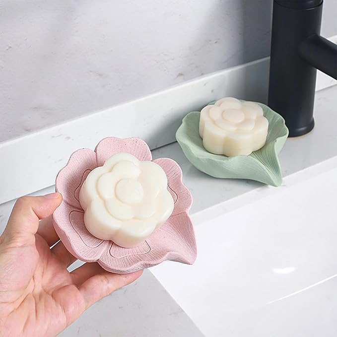 Soap Dish Soap Holder Self-Draining Soap Dish, Resin Bar Soap Holder, Oriental Cherry Flower Shape Soap Tray Soap Saver for Bathroom,Kitchen,Sink,Bathtub,Easy Cleaning and Keep Dry