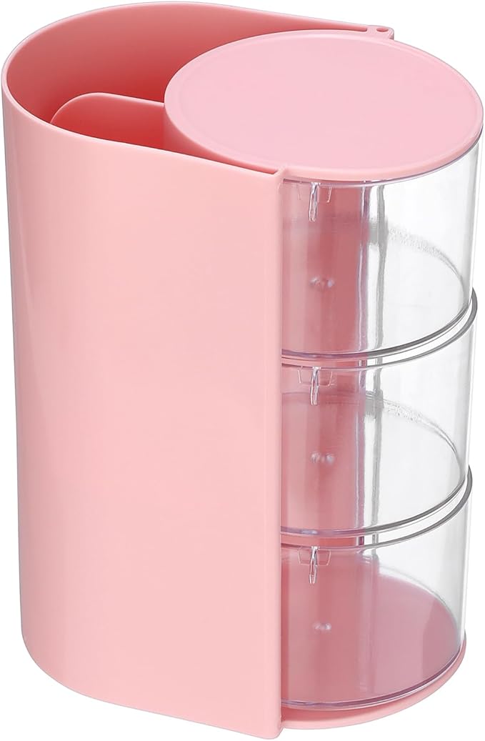 Hair Accessories Organizer with Hair Brush Holder Spinning Cosmetic Storage Case for Makeup Sponge Plastic Desktop Organizer, 3-Layer Pink