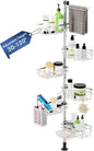 Vatex Shower Caddy Corner Tension Pole, Stainless Steel Rustproof 6 Shelves Bathroom Organizer with Towel Bar & Toothbrush Holder, Adjustable Shower Shelf for Renters - Family Stand Storage Rack