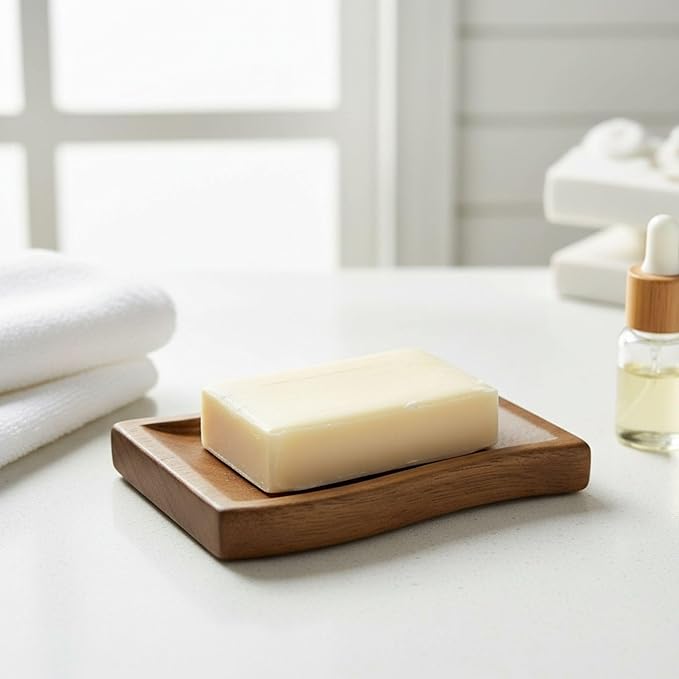 Wood Self-Draining Bar Soap Holder, Natural Rubberwood Soap Dish with 3 Drainage Holes, Non-Slip Soap Saver Tray for Bathroom & Kitchen, Rustic Wooden Sponge/Soap Case, Brown, 1-Pack