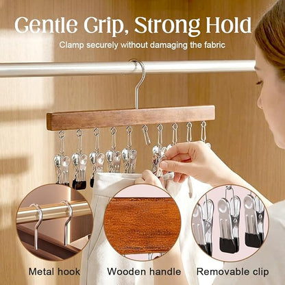 Kruggo Closet Organizer with 10 Clips, 2026 Upgraded 360° Swivel Multi-Hook Wardrobe Organizer, Space Saving Hanging Legging Hangers for Closet (2, Black-10 clicks)