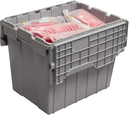 Akro-Mils 39170 Industrial Plastic Storage Tote with Hinged Attached Lid, (21-Inch L by 15-Inch W by 17-Inch H), Gray, (3-Pack)