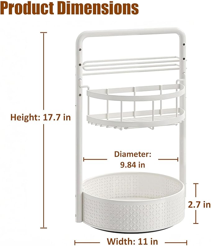 JEESA Rotating Spice Rack with Paper Towel Holder, 2 Tier Lazy Susan for Spices, Sturdy Iron Seasoning Organizer for Kitchen Countertop, White