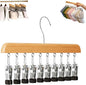 Closet Organizer with 10 Clips, Space Saving Hanging Closet Organizers Adjustable Wooden Legging Organizer for Closet, Stainless Steel Pants Hanger with Clips for Women Men (Wood, 1pcs)