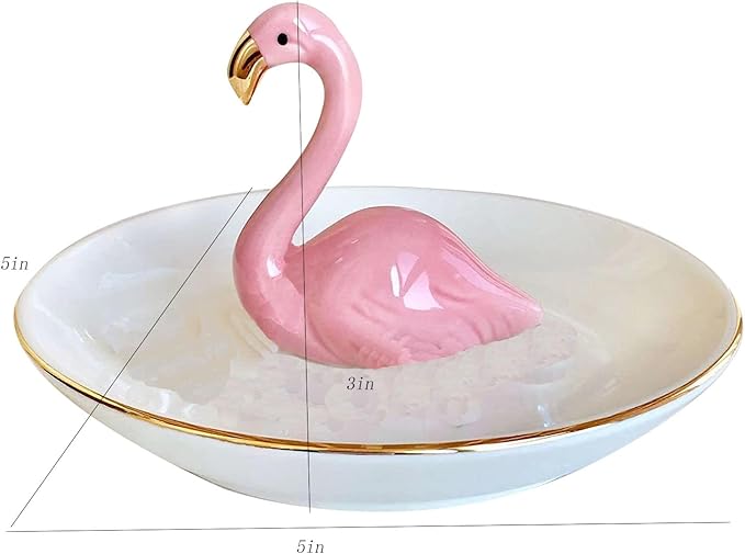 Flamingo Ceramic Jewelry Holder.Storage Box For Rings,Earrings,Necklaces And Bracelets.Birthday Wedding Holiday Gift For ladies And Girls Jewelry Tray. (Bb)