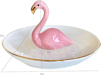 Flamingo Ceramic Jewelry Holder.Storage Box For Rings,Earrings,Necklaces And Bracelets.Birthday Wedding Holiday Gift For ladies And Girls Jewelry Tray. (Bb)