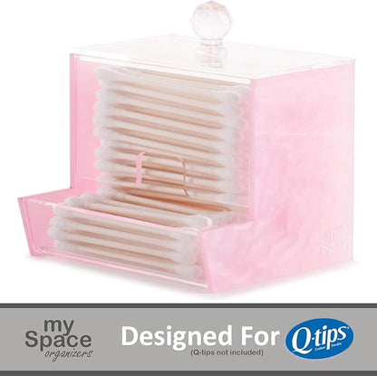 My Space Organizers Pink Acrylic Qtip Holder for Qtip Brand Cotton Swab Holder, Qtip Dispenser, Modern Bathroom Decor Organizer for Countertop Vanity Storage (Pink)