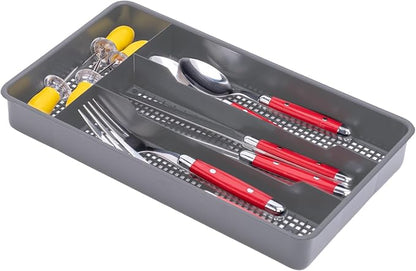 Dial Industries Small Cutlery, Utensil, Silverware Kitchen Drawer Organizer Tray, Grey