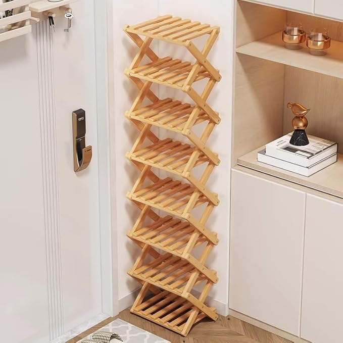 Shoe Racks, Foldable Shoes Organizer Free Standing Shelf for Entryway, Closet, Bedroom, Hallway, | Natural | Functional | Multifunctional Shoe Rack (Eight layers of primary colors)