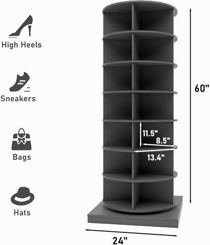 Rotating Shoe Rack Tower, 7-Tier Spinning Shoe Rack, Free Standing 360° Revolving Shoe Organizer Rotating Vertical Shoe Rack Can Hold 28 Pairs of Shoes for Entryway Living Room Hallway