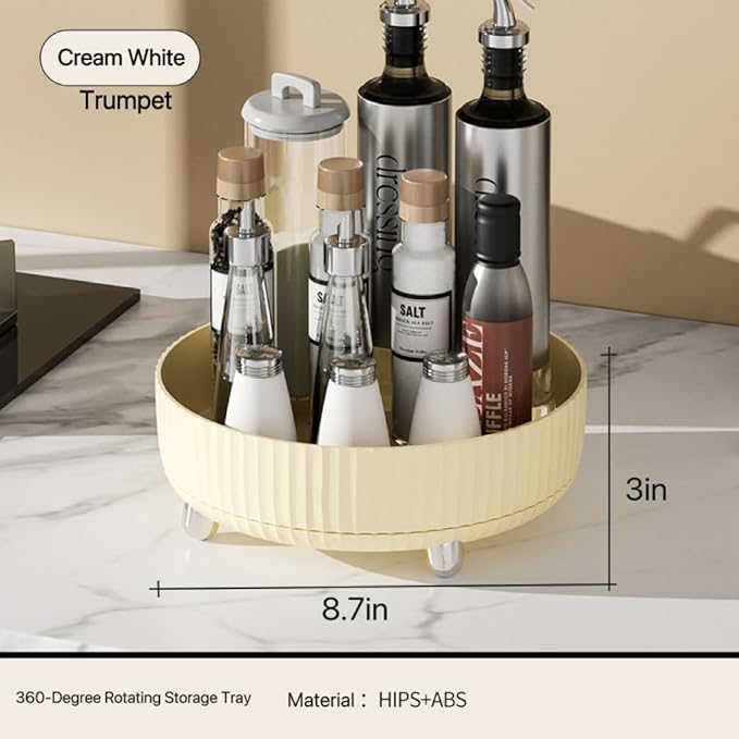 360°Rotating Organizer,Lazy Cosmetic Perfume Storage Organizer,Large-Capacity Round Display Box,Suitable for Bathroom Countertops,Dressers (Cream White-Trumpet)