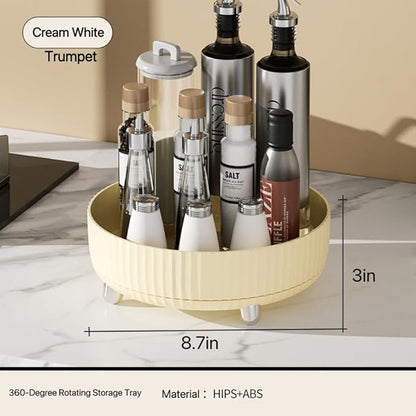 360°Rotating Organizer,Lazy Cosmetic Perfume Storage Organizer,Large-Capacity Round Display Box,Suitable for Bathroom Countertops,Dressers (Cream White-Trumpet)