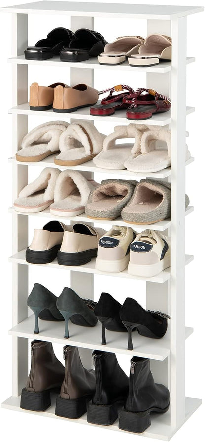 COSTWAY 7 Tiers Shoe Rack, Double Rows Vertical Tall Narrow Patented Shoe Organizer, Free Standing Shoe Rack for Small Space, Entryway, Closet, Living Room, Bedroom (White)