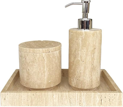 Natural Marble Hole Stone Cosmetic Cotton Swab Sundry Small Tank Storage Box Jar with Lid (Yellow Travertine)
