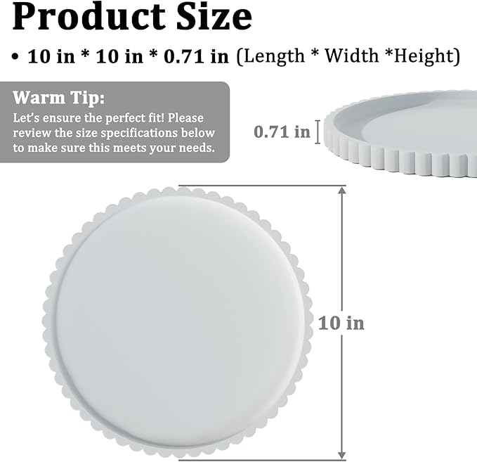 Silicone Bathroom Vanity Tray, Modern Round Decorative Tray for Countertop, Waterproof & Unbreakable Cosmetic Perfume Organizer, Extra-Thick & Sturdy, Easy to Clean Candle Tray (White, 10 inch)
