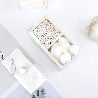 Luxspire Cotton Swab Holder, Qtip Holder Dispenser with Lid, 2 Compartments Cotton Ball Organizer, Bathroom Container for Cotton Round, Floss, Marble Bathroom Accessories - Ink White