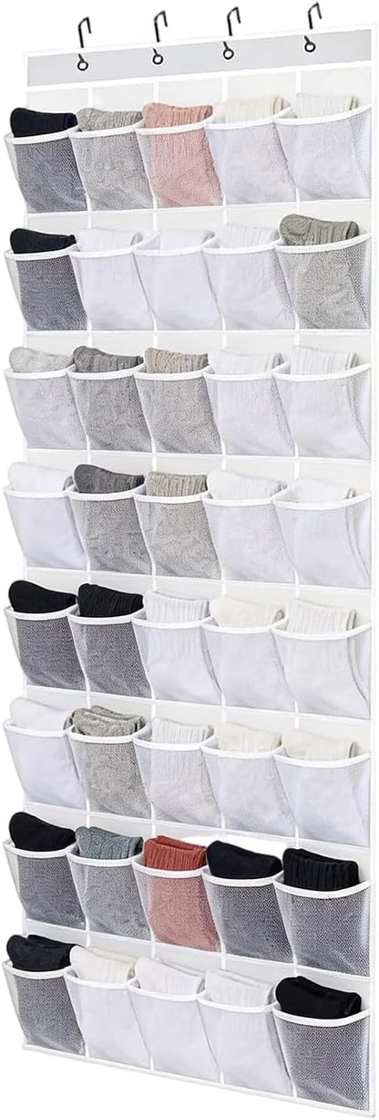 Over the Door Shoe Organizer - with Hooks 40-Pocket Mesh Holder | Large Capacity Shoe Holder for Door - for Bedroom Living Room Bathroom Entryway Sneaker Slippers Toiletries Bottles Crafts Toys