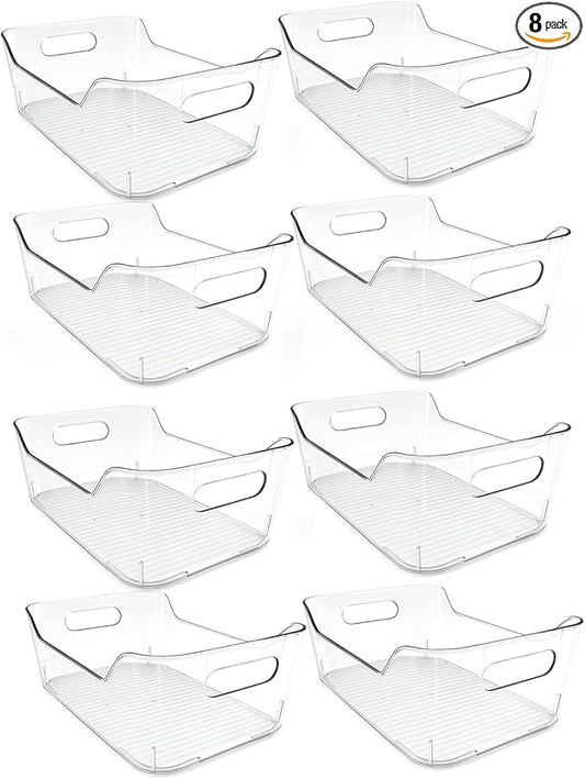 8 Pack Acrylic Pantry Storage Bins, Storage Bins for Cabinets, Clear Bins for Pantry, Cabinets, Organizing, Fridge, Kitchen (7.9” x 5.5” x 3.2”)