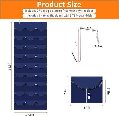 Hat Rack for Baseball Caps, 27 Pockets Over The Door Baseball Hat Organizer, Hat Storage for Closet Wall Mount Bag With Large Pockets & 3 Hooks, Hat Holder Hanger Organization to Display Caps