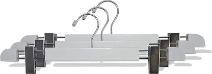 Stylish Wooden Bottoms Hanger with Low Profile and Extra Large Adjustable Clips, Hangers for Pants or Skirts with 360 Degree Chrome Swivel Hook by The Great American Hanger Company (25, White)
