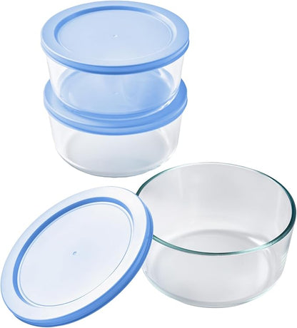 6-Piece Glass Food Storage Containers Set (3 Containers + 3 BPA-Free Lids) | 4-Cup, Leakproof | Microwave, Freezer, Oven & Dishwasher Safe | Ideal for Meal Prep & Pantry Organization, Lavender Blue