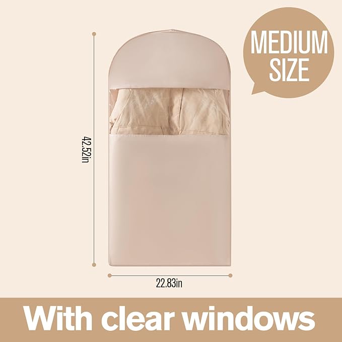 2 Packs Breathable Hanging Garment Bags for Clothes & Suits - 52" Fabric Suit Bags for Closet Storage, Garment Covers for Coats, Dresses, Jackets, Shirts, Wardrobe Protector (grey)