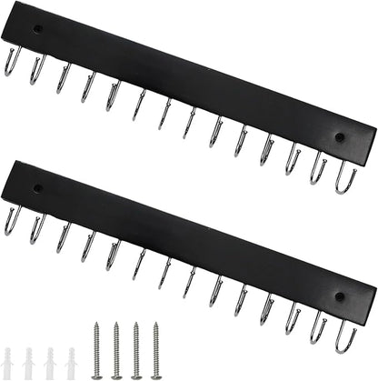 2 PCS Black Hanging Jewelry Organizer, Wooden Wall Mounted Necklace Holder with 28 Hooks, Jewelry Display Hangers, Coat Rack Belt Organizer for Bags, Ties, Keys(Black)