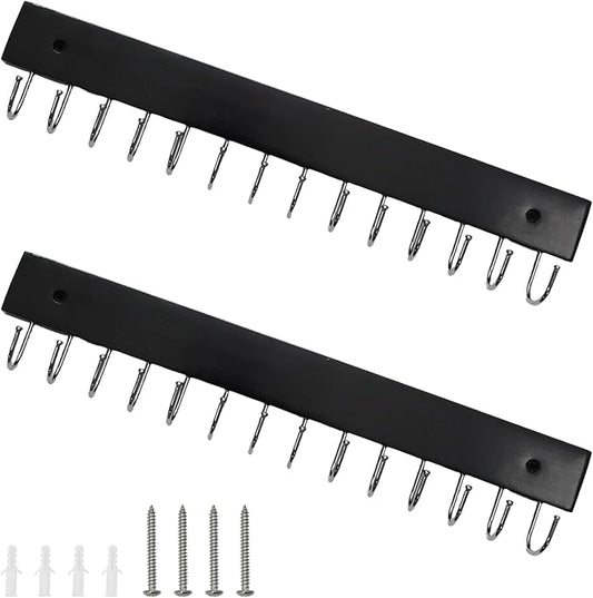 2 PCS Black Hanging Jewelry Organizer, Wooden Wall Mounted Necklace Holder with 28 Hooks, Jewelry Display Hangers, Coat Rack Belt Organizer for Bags, Ties, Keys(Black)