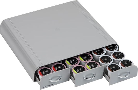 Mind Reader Single Serve Coffee Pod Organizer with 3 Drawers, 36 Pod Capacity, Countertop, 13.5"L x 12.25"W x 2.5"H, Gray