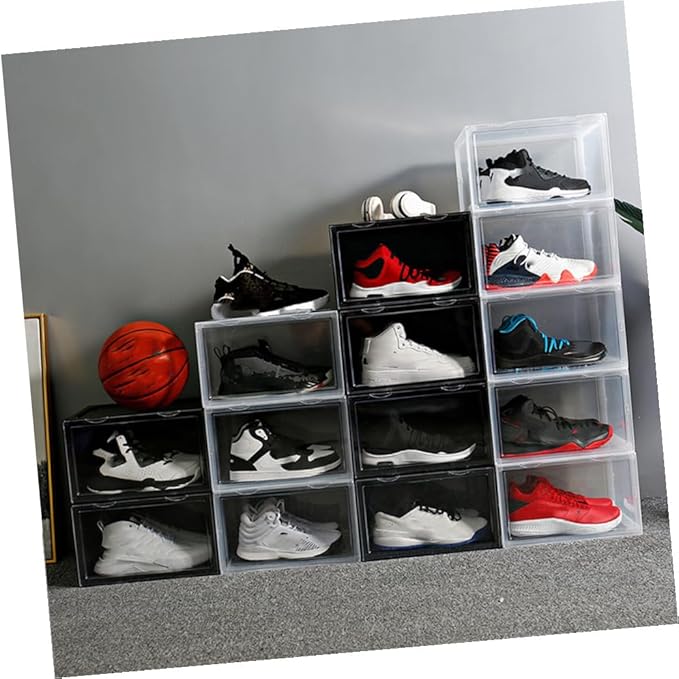 MAGICLULU Shoe Box with Magnetic Closure, Stackable Dustproof Shoe Storage Container, Plastic Organizer for Sneakers and Closet Storage