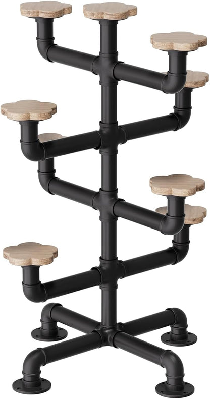 4-Tier Hat Racks Heavy Duty Metal Pipe Hat Display - 8 Rustic Solid Wood Hooks Free Standing Cap Organizer for Hats Wigs Headwear Tabletop Display