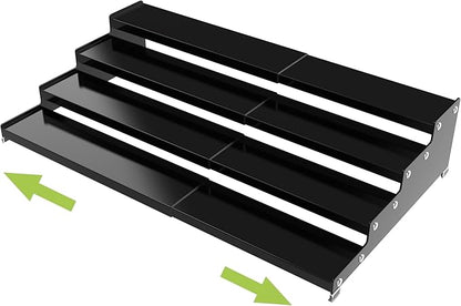 Jojocross Expandable 4-Tier Step Spice Rack Organizer for Kitchen Cabinet Modern Design and Non Skid Space Saving Storage Shelf for Countertop Cabinets Pantry(1Pack/Black)