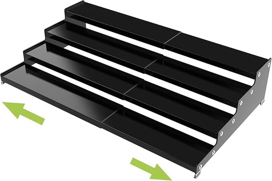 Jojocross Expandable 4-Tier Step Spice Rack Organizer for Kitchen Cabinet Modern Design and Non Skid Space Saving Storage Shelf for Countertop Cabinets Pantry(1Pack/Black)