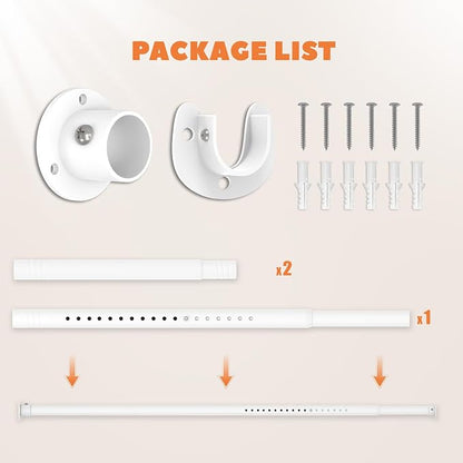 Short Closet Rod 17-51 Inches, Adjustable Heavy Duty White Metal Closet Rods for Hanging Clothes, 1.3 Inch Diameter with Wall Brackets for Wardrobes, Laundry Room, RV